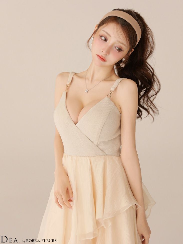 DEA. ディア バイ ローブドフルール 【XS～Lサイズあり】 ティアードジャガードフリルスカートロングキャバドレス de4300