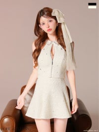 ROBE de FLEURS ローブドフルール 【XSサイズあり】 フラワーレースホルターネックフレアミニキャバドレス fm4140