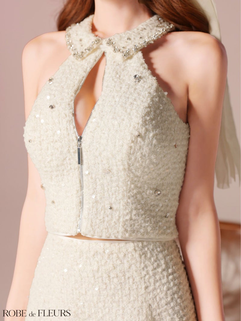 ROBE de FLEURS ローブドフルール 【XSサイズあり】 フラワーレースホルターネックフレアミニキャバドレス fm4140