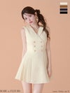 ROBE de FLEURS ローブドフルール 【XS～Lサイズあり】 ダブルボタン襟付きノースリーブフレアミニキャバドレス fm4320
