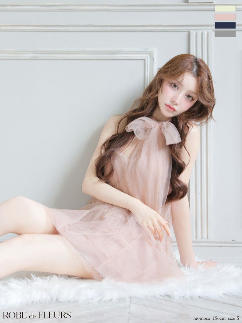 ROBE de FLEURS ローブドフルール 【XSサイズあり】ハイネックウエストリボンフレアミニキャバドレス fm3486