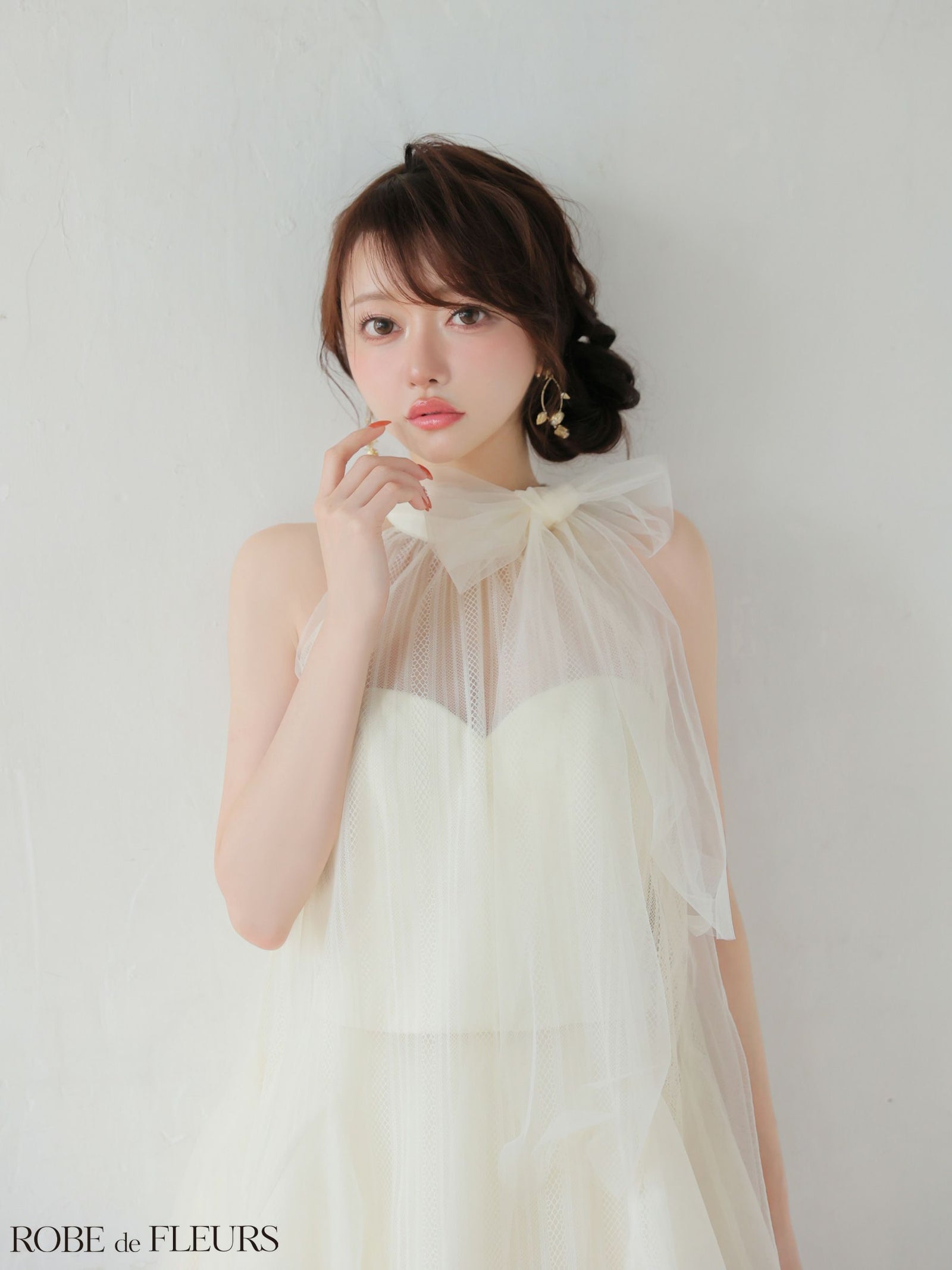 ROBE de FLEURS ローブドフルール 【XSサイズあり】ハイネックウエストリボンフレアミニキャバドレス fm3486