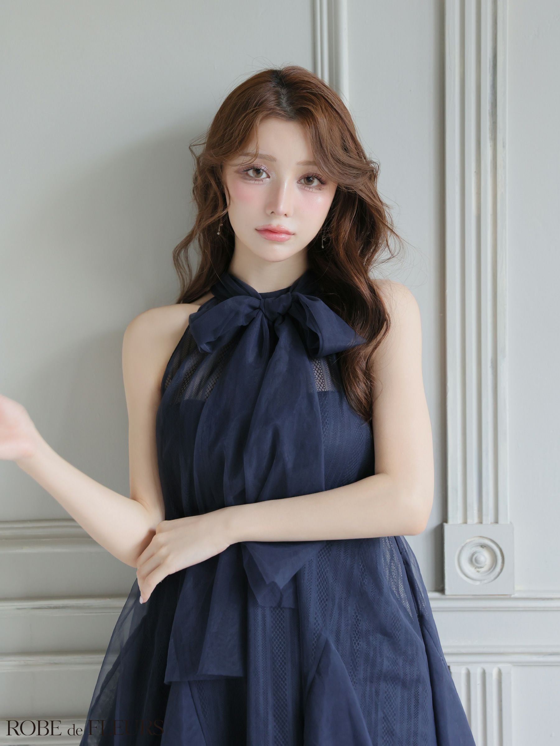 Robe de Fleurs ネイビーブルー ナイトドレス 5月下旬頃入荷予定】ROBE de FLEURS ローブドフルール 【XSサイズあり