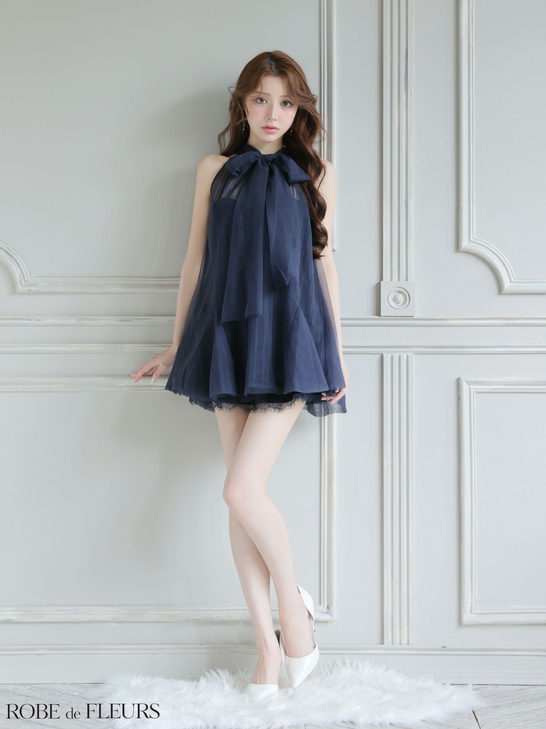 ROBE de FLEURS ラベンダー ミニドレス XS XSサイズあり【ROBE de FLEURS/ローブドフルール】トリプルリボン