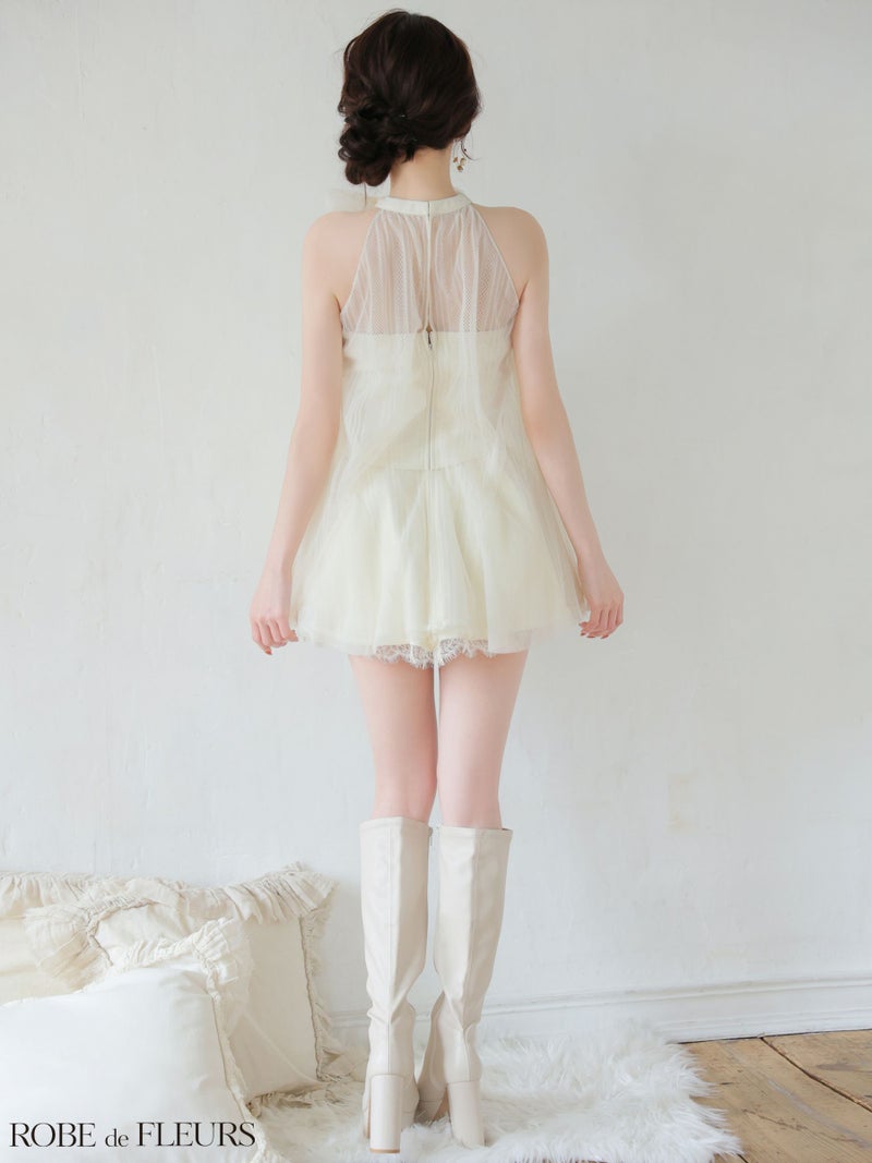 ROBE de FLEURS ローブドフルール 【XSサイズあり】ハイネックウエストリボンフレアミニキャバドレス fm3486