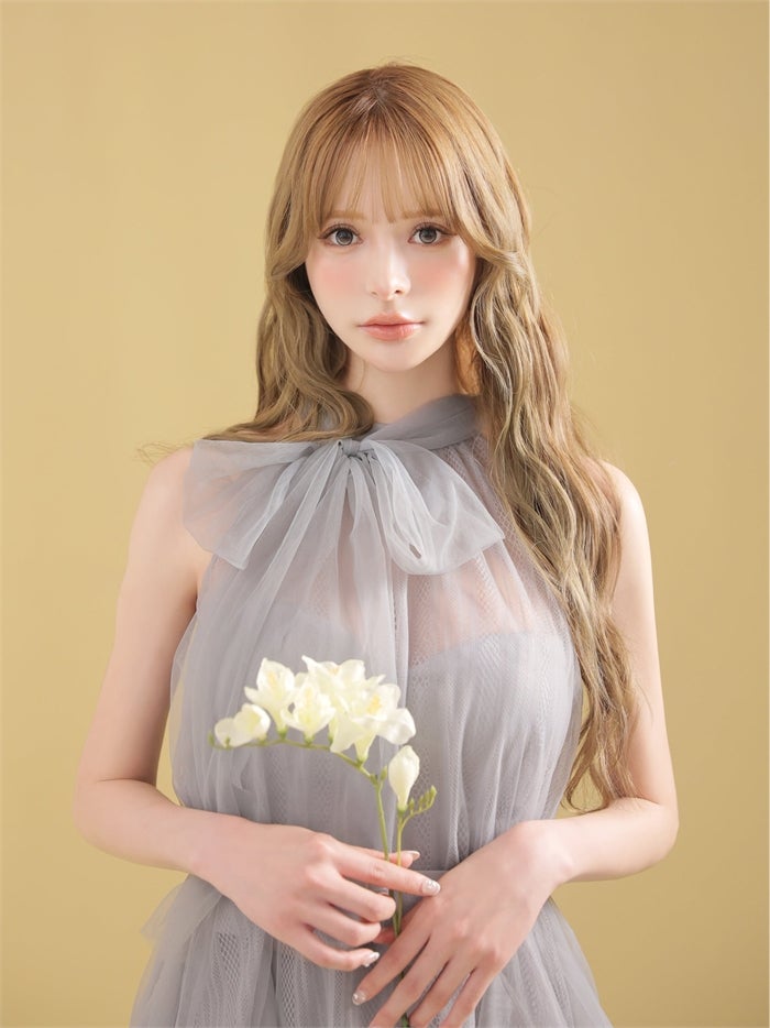 ROBE de FLEURS ローブドフルール 【XSサイズあり】ハイネックウエストリボンフレアミニキャバドレス fm3486
