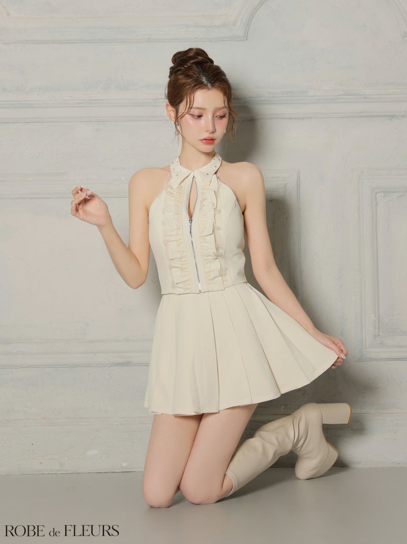 ROBE de FLEURS ローブドフルール 【XSサイズあり】レースハイネックセットアップフレアミニキャバドレス fm4157