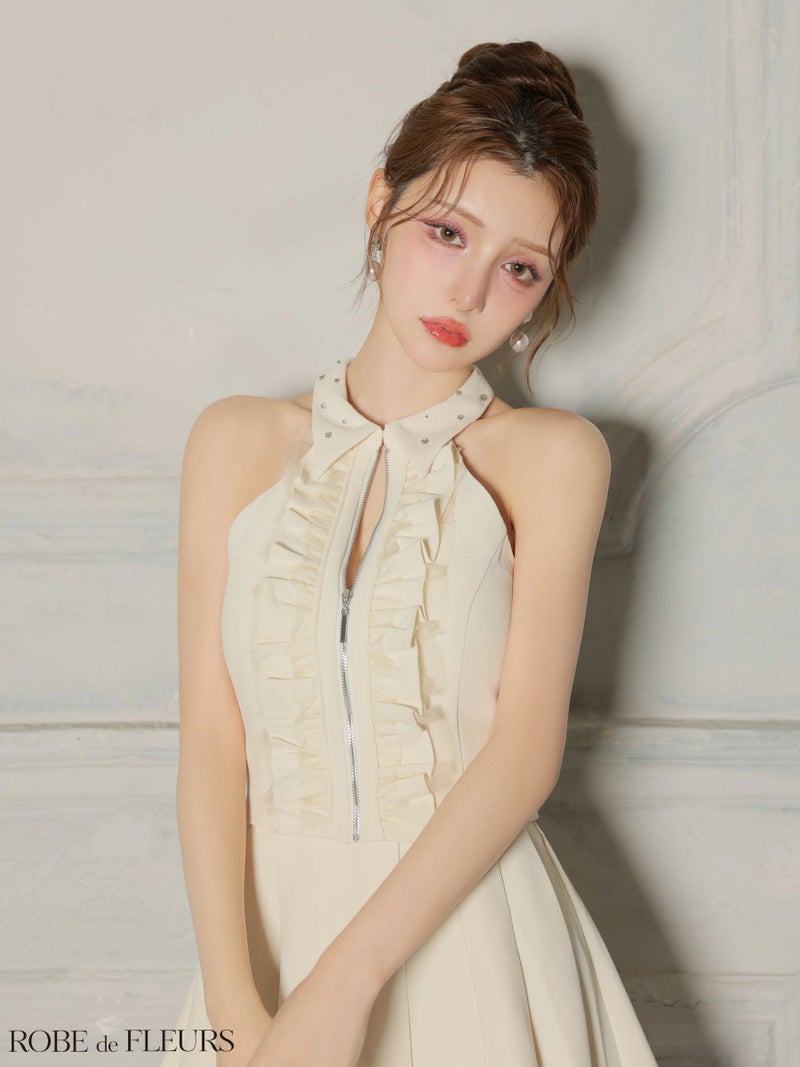 ROBE de FLEURS ローブドフルール 【XSサイズあり】レースハイネックセットアップフレアミニキャバドレス fm4157