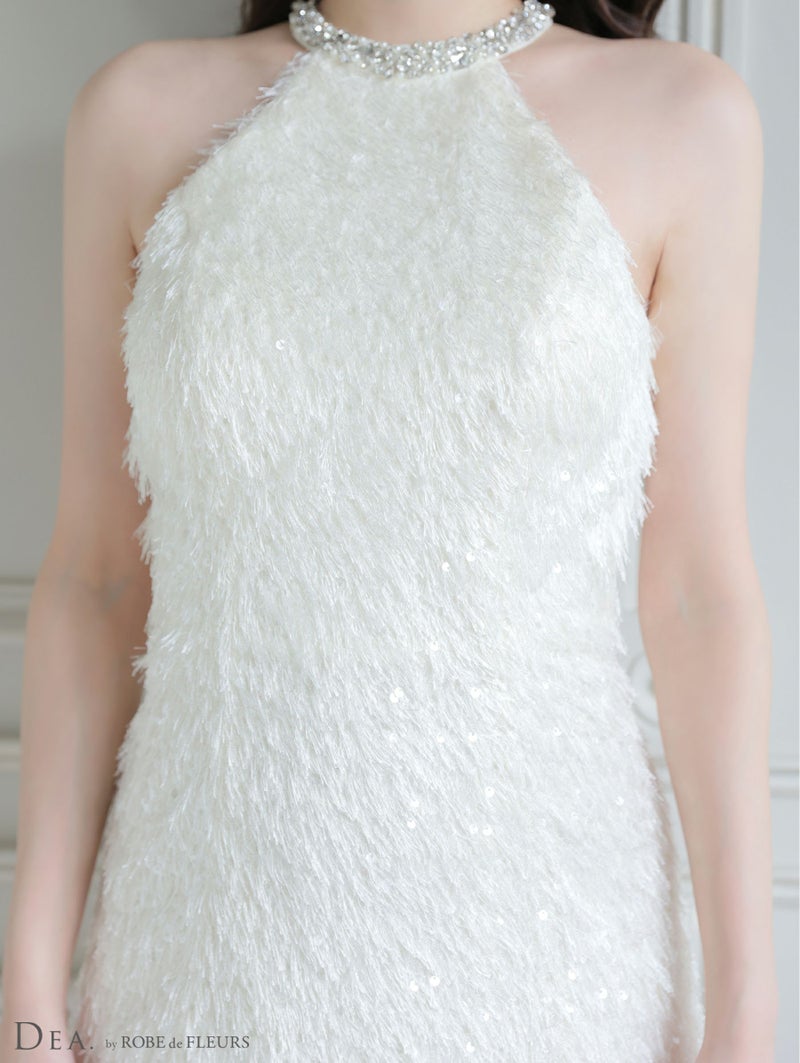 DEA. ディア バイ ローブドフルール 【XSサイズあり】 スパンコールフリンジハイネックフレアミニキャバドレス de4135