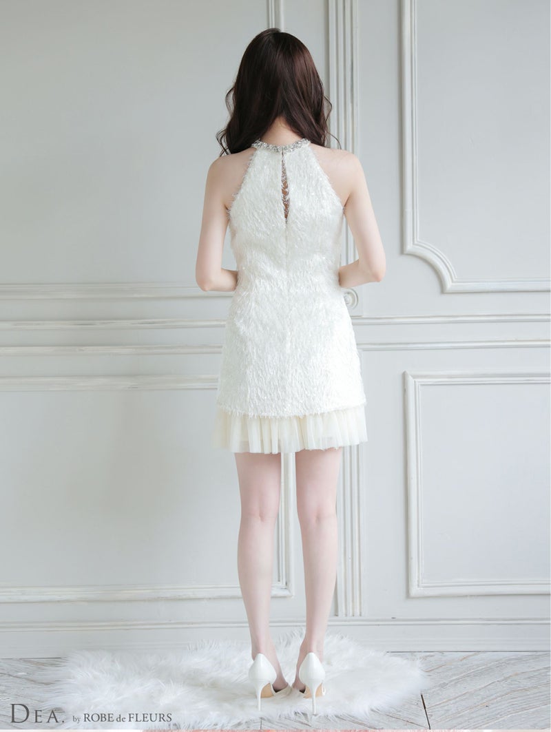 DEA. ディア バイ ローブドフルール 【XSサイズあり】 スパンコールフリンジハイネックフレアミニキャバドレス de4135