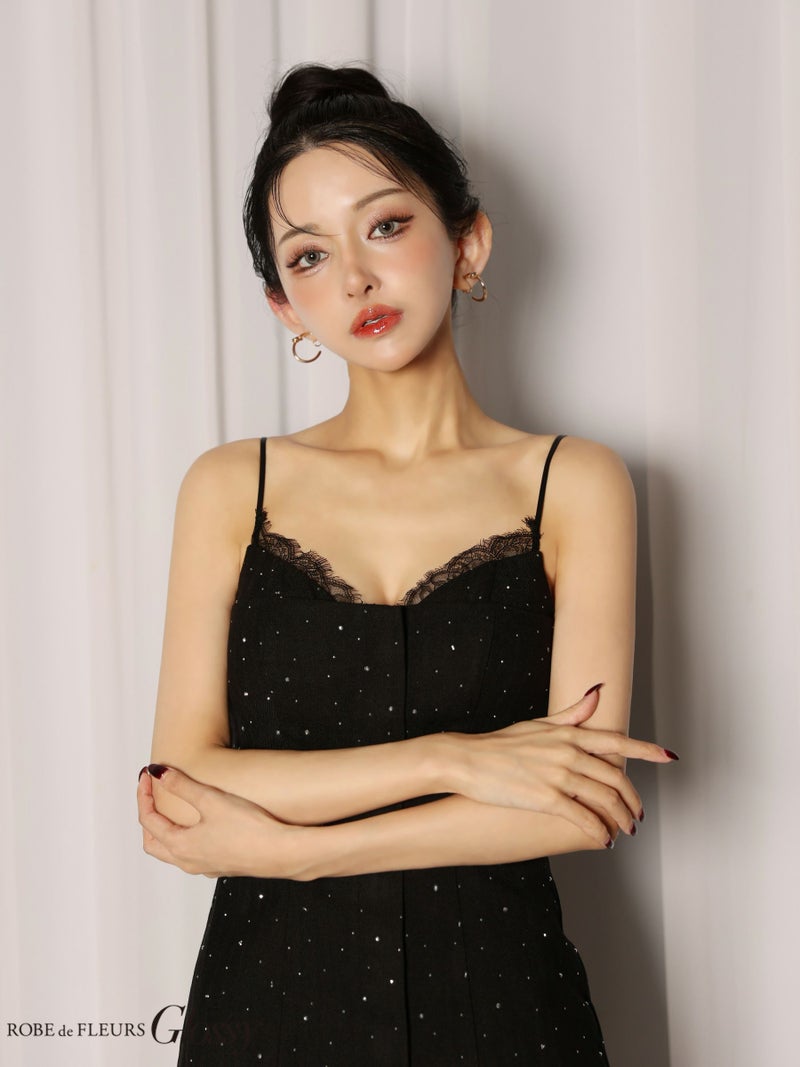 Glossy ローブドフルールグロッシー 【XSサイズあり】ビジューキャミタイトミニキャバドレス gl4329