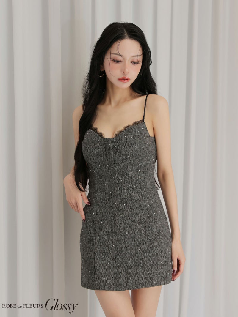 Glossy ローブドフルールグロッシー 【XSサイズあり】ビジューキャミタイトミニキャバドレス gl4329