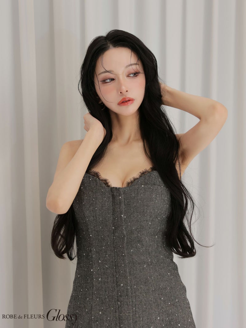 Glossy ローブドフルールグロッシー 【XSサイズあり】ビジューキャミタイトミニキャバドレス gl4329