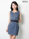IRMA イルマ ツイード/フリンジ/パイピング/デニム風/ハートスタッヅ/セットアップ/タイト ミニドレス ir55106-c