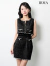 IRMA イルマ ツイード/フリンジ/パイピング/デニム風/ハートスタッヅ/セットアップ/タイト ミニドレス ir55106-c