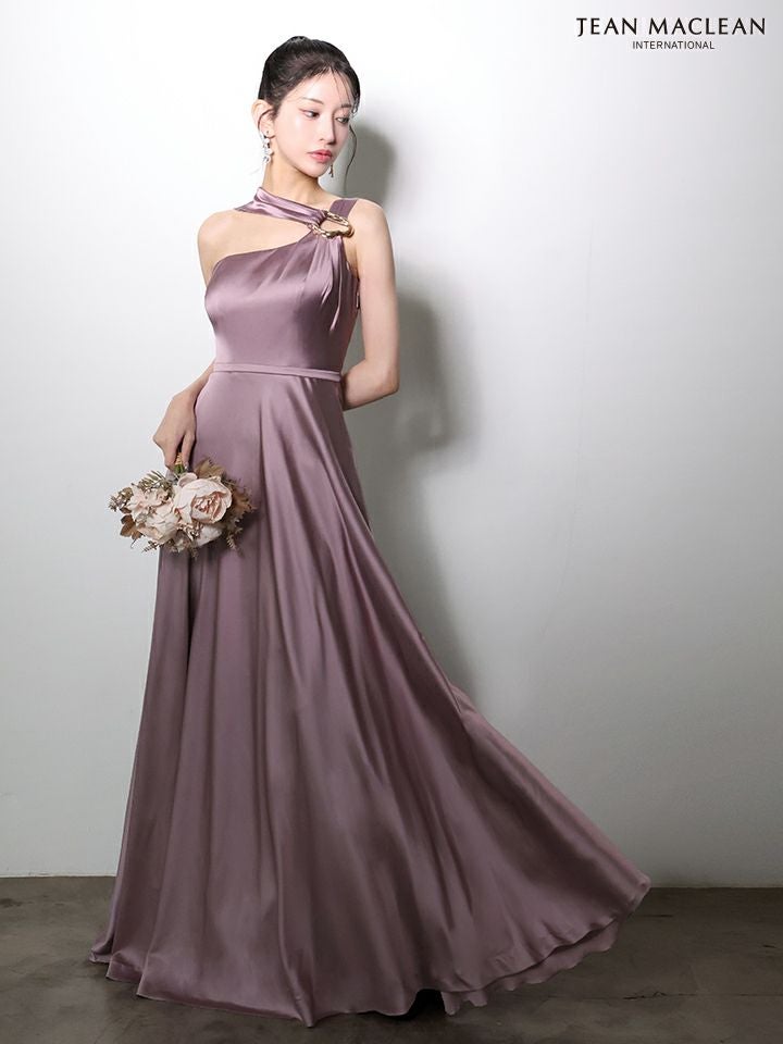 JEAN MACLEAN ジャンマクレーン ワンショル/ショール付き/サテン/ワンカラー/Aライン/フレア/ロングドレス ja51976