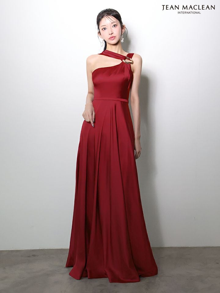JEAN MACLEAN ジャンマクレーン ワンショル/ショール付き/サテン/ワンカラー/Aライン/フレア/ロングドレス ja51976