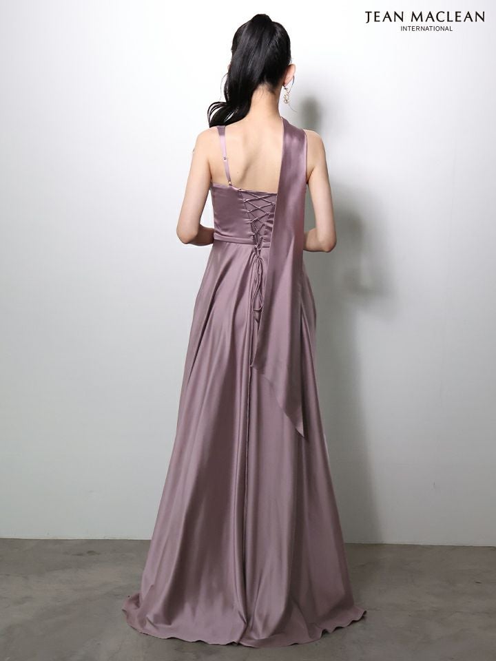 JEAN MACLEAN ジャンマクレーン ワンショル/ショール付き/サテン/ワンカラー/Aライン/フレア/ロングドレス ja51976