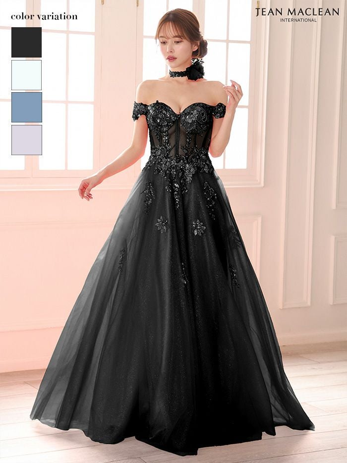 JEAN MACLEAN ジャンマクレーン スパンコール刺繍/コサージュチョーカー付き/オフショル/姫/ロングドレス ja51979