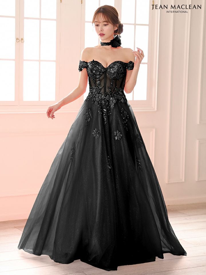 JEAN MACLEAN ジャンマクレーン スパンコール刺繍/コサージュチョーカー付き/オフショル/姫/ロングドレス ja51979