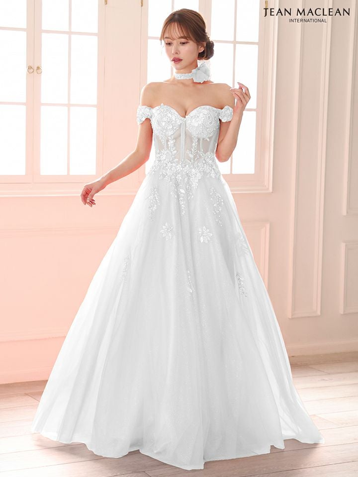 JEAN MACLEAN ジャンマクレーン スパンコール刺繍/コサージュチョーカー付き/オフショル/姫/ロングドレス ja51979