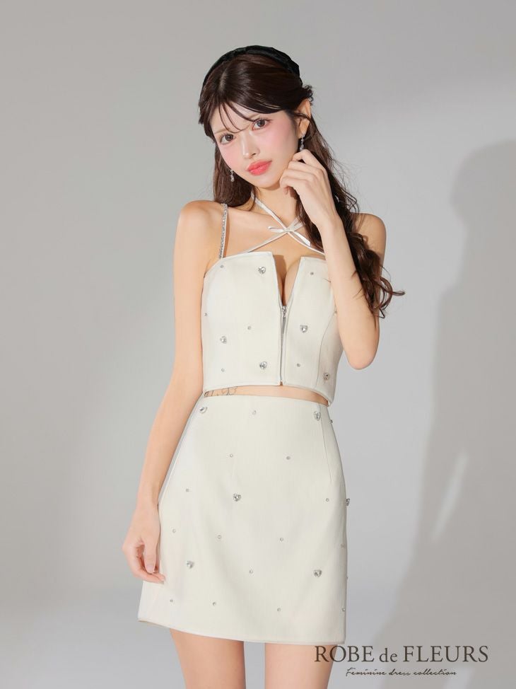 ROBE de FLEURS ローブドフルール 2way ハートビジューバストカットセットアップミニキャバドレス fm3586