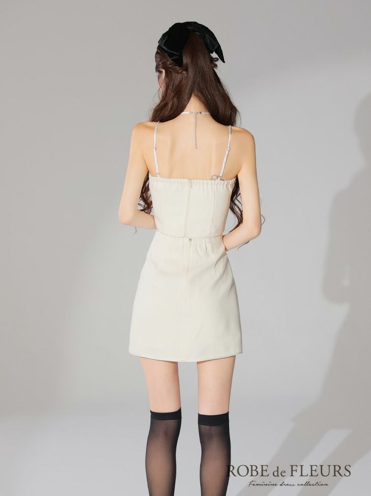 ROBE de FLEURS ローブドフルール 2way ハートビジューバストカットセットアップミニキャバドレス fm3586