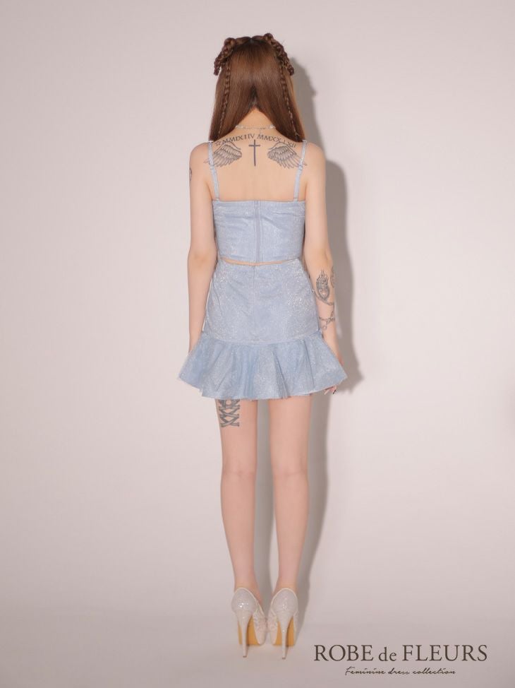 ROBE de FLEURS ローブドフルール シンプルビジューラメニットフリルチュールミニキャバドレス fm3431