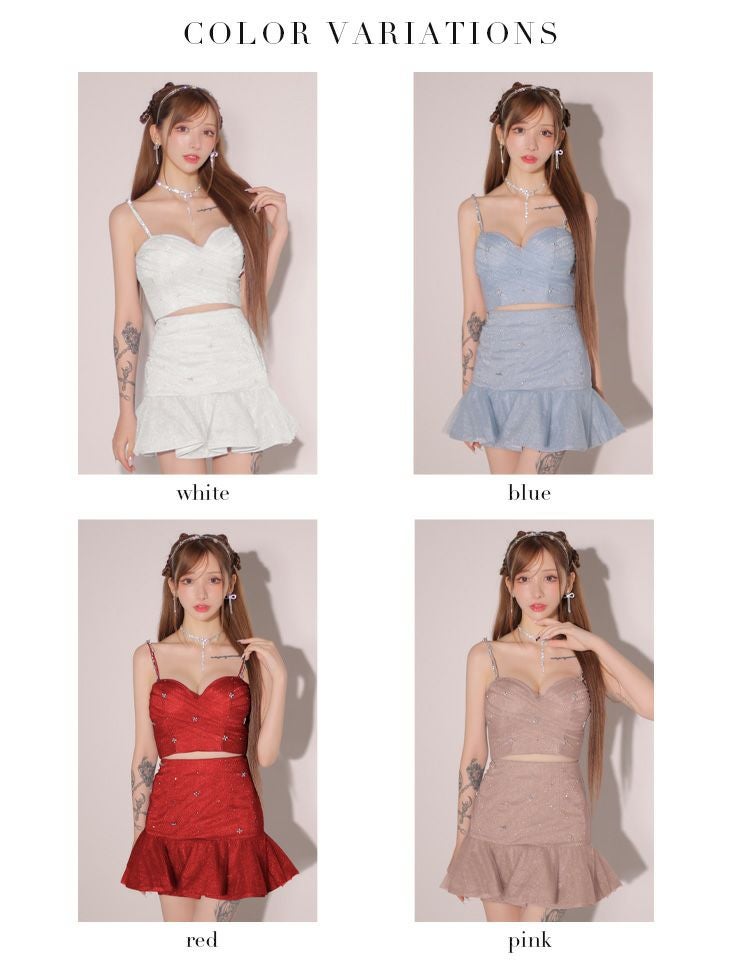 ROBE de FLEURS ローブドフルール シンプルビジューラメニットフリルチュールミニキャバドレス fm3431