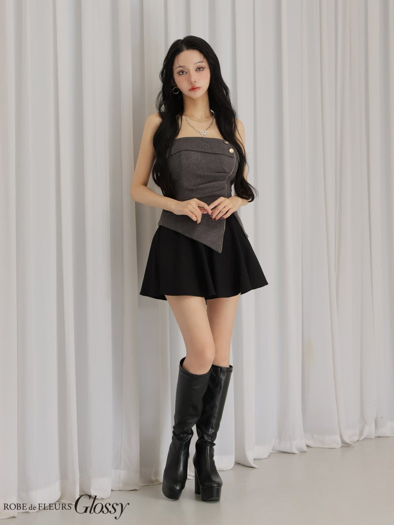 Glossy ローブドフルールグロッシー 【XSサイズあり】ベアトップアシンメトリーセットアップフレアミニキャバドレス gl4607-c