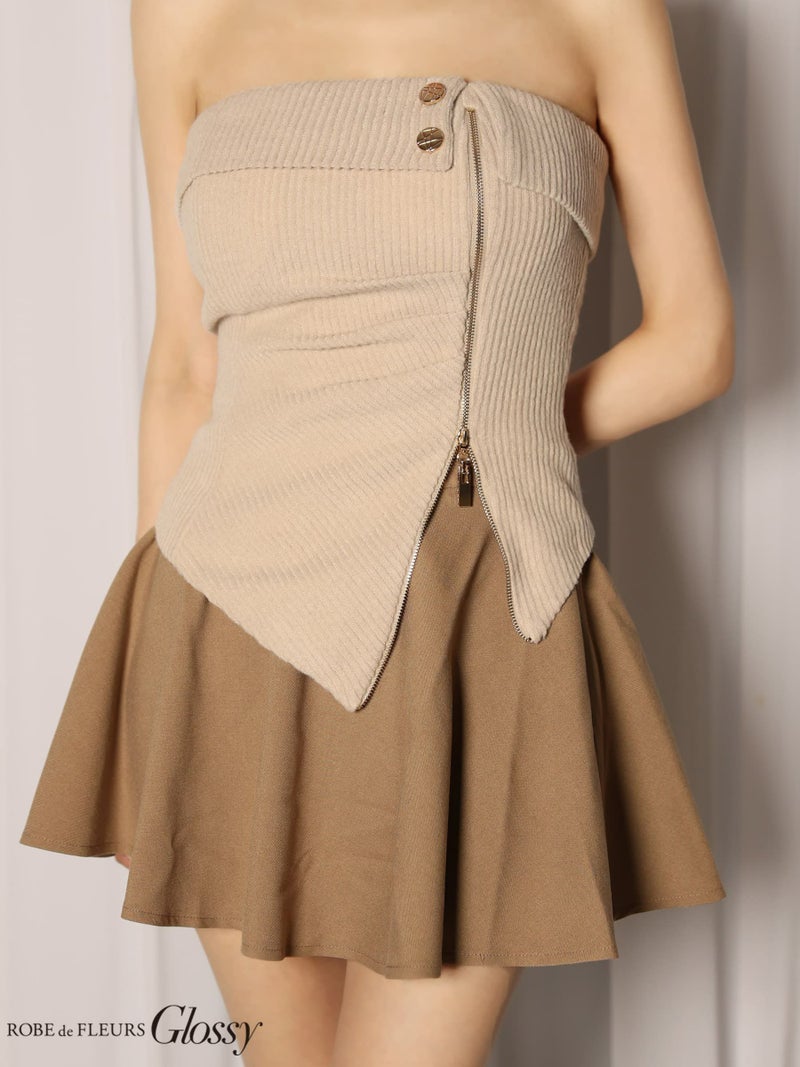 Glossy ローブドフルールグロッシー 【XSサイズあり】ベアトップアシンメトリーセットアップフレアミニキャバドレス gl4607-c