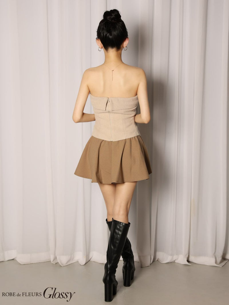 Glossy ローブドフルールグロッシー 【XSサイズあり】ベアトップアシンメトリーセットアップフレアミニキャバドレス gl4607-c