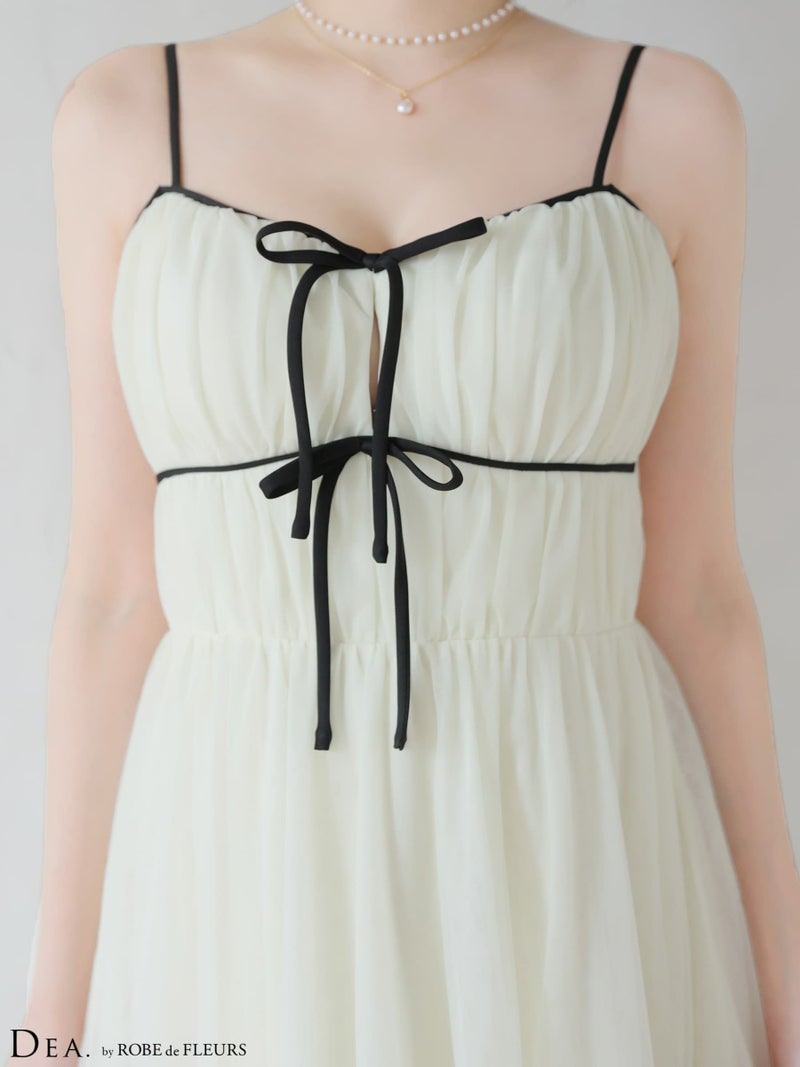 ROBE de FLEURS ローブドフルール 【XSサイズあり】 ドットパールリボン チュールフレアロングキャバドレス fm4335-c