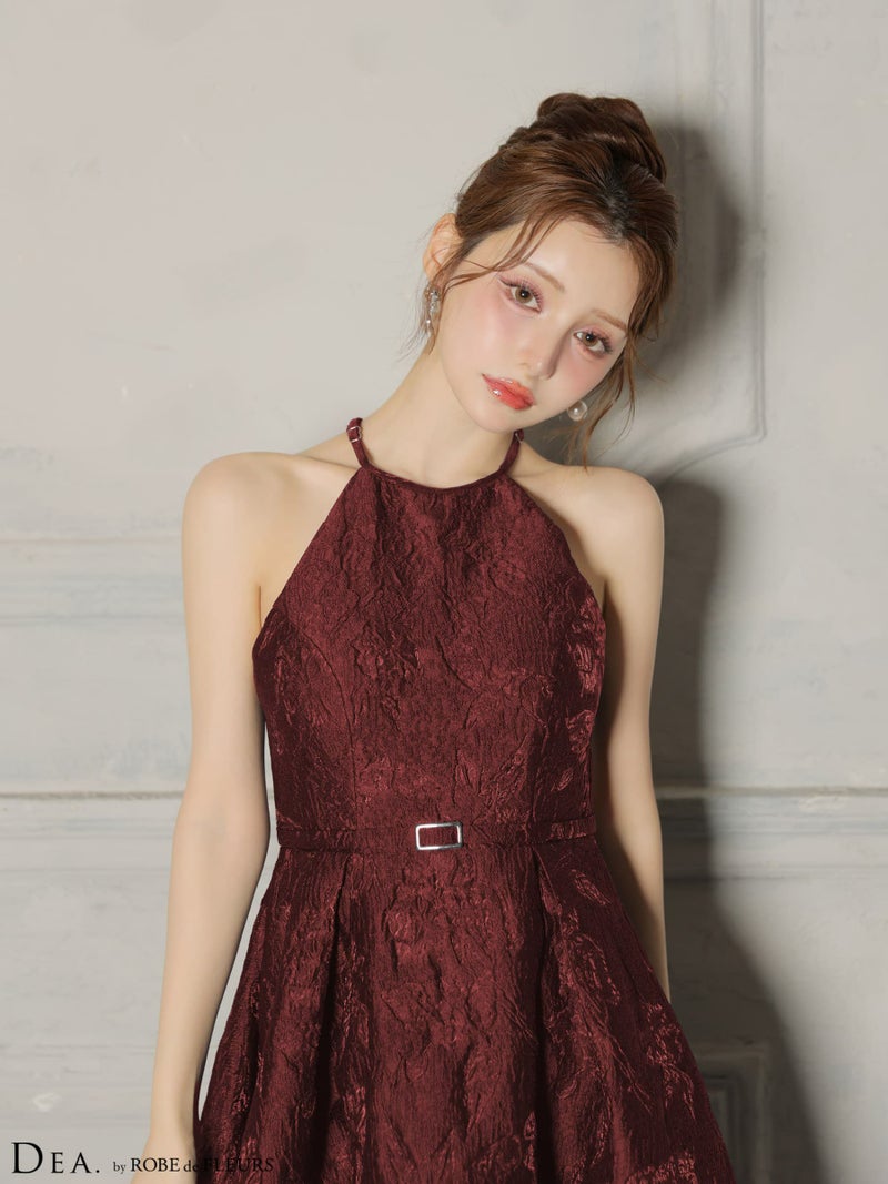 DEA. ディア バイ ローブドフルール 【XSサイズ～Lサイズあり】 ラメジャガードハイネックフレアロングキャバドレス de4332-c