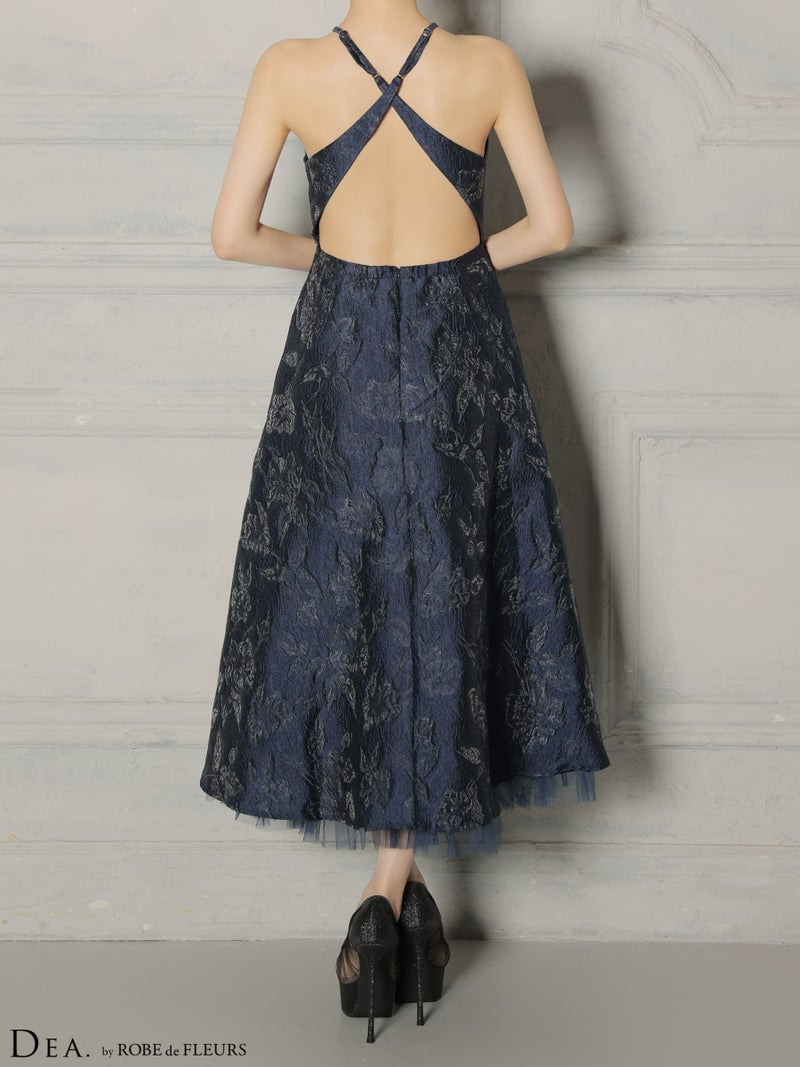 DEA. ディア バイ ローブドフルール 【XSサイズ～Lサイズあり】 ラメジャガードハイネックフレアロングキャバドレス de4332-c