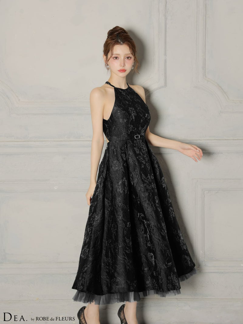 DEA. ディア バイ ローブドフルール 【XSサイズ～Lサイズあり】 ラメジャガードハイネックフレアロングキャバドレス de4332-c