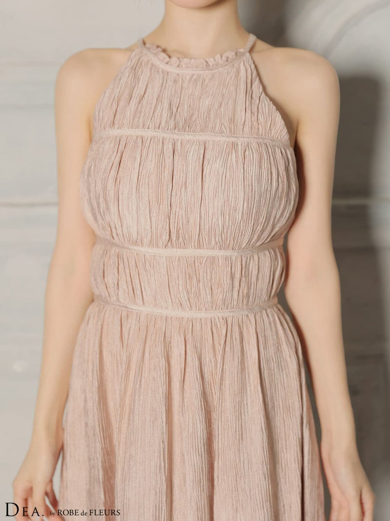 DEA. ディア バイ ローブドフルール 【S～Lサイズあり】 ホルターネックサテンティアードフレアロングキャバドレス de4615-c