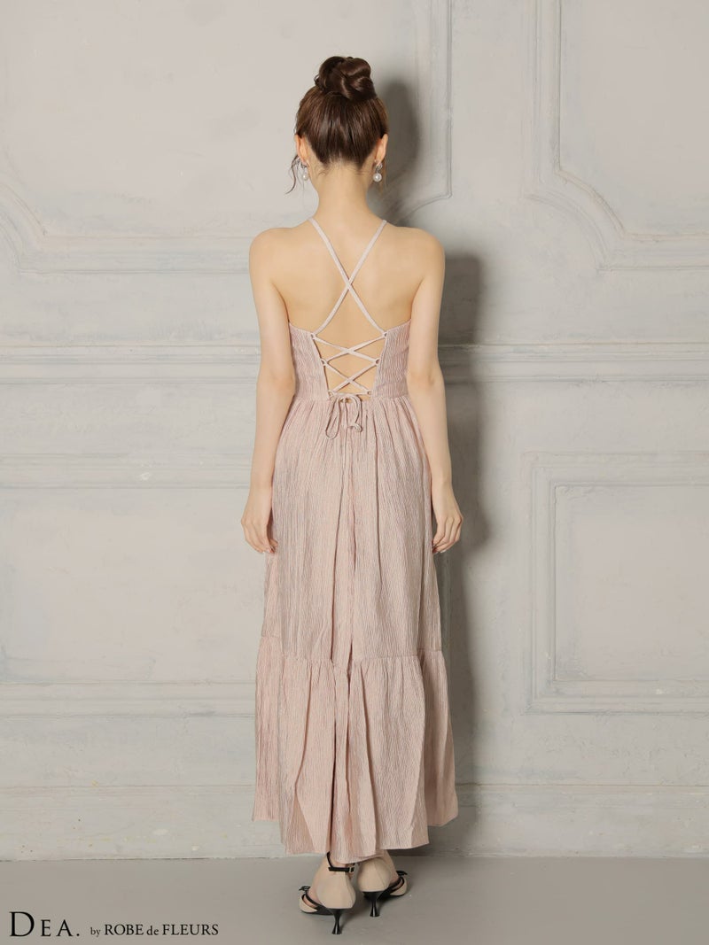 DEA. ディア バイ ローブドフルール 【S～Lサイズあり】 ホルターネックサテンティアードフレアロングキャバドレス de4615-c