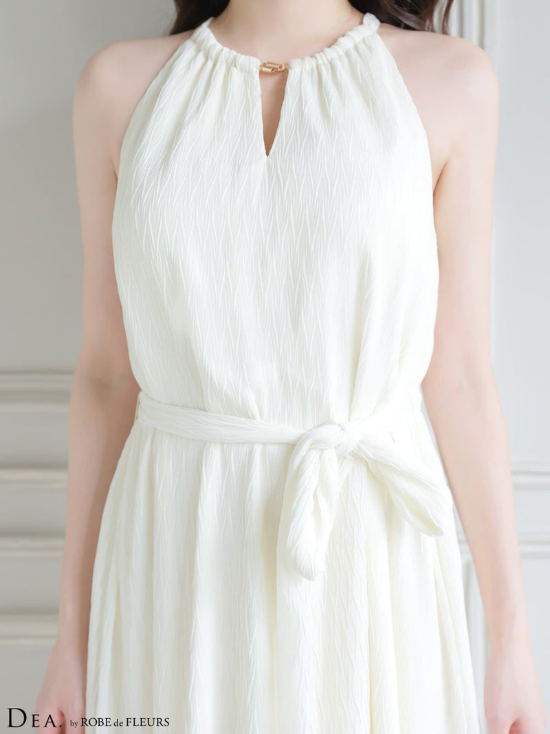 DEA. ディア バイ ローブドフルール 【S～Lサイズあり】 シフォンプリーツVネックウエストリボンロングキャバドレス de4626-c