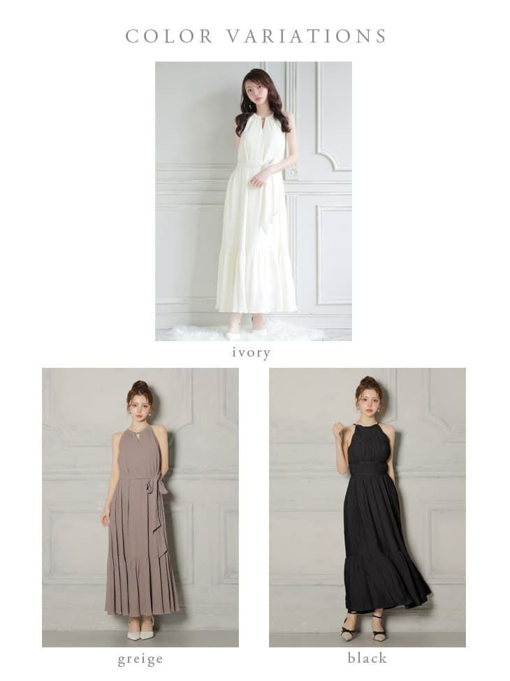 DEA. ディア バイ ローブドフルール 【S～Lサイズあり】 シフォンプリーツVネックウエストリボンロングキャバドレス de4626-c