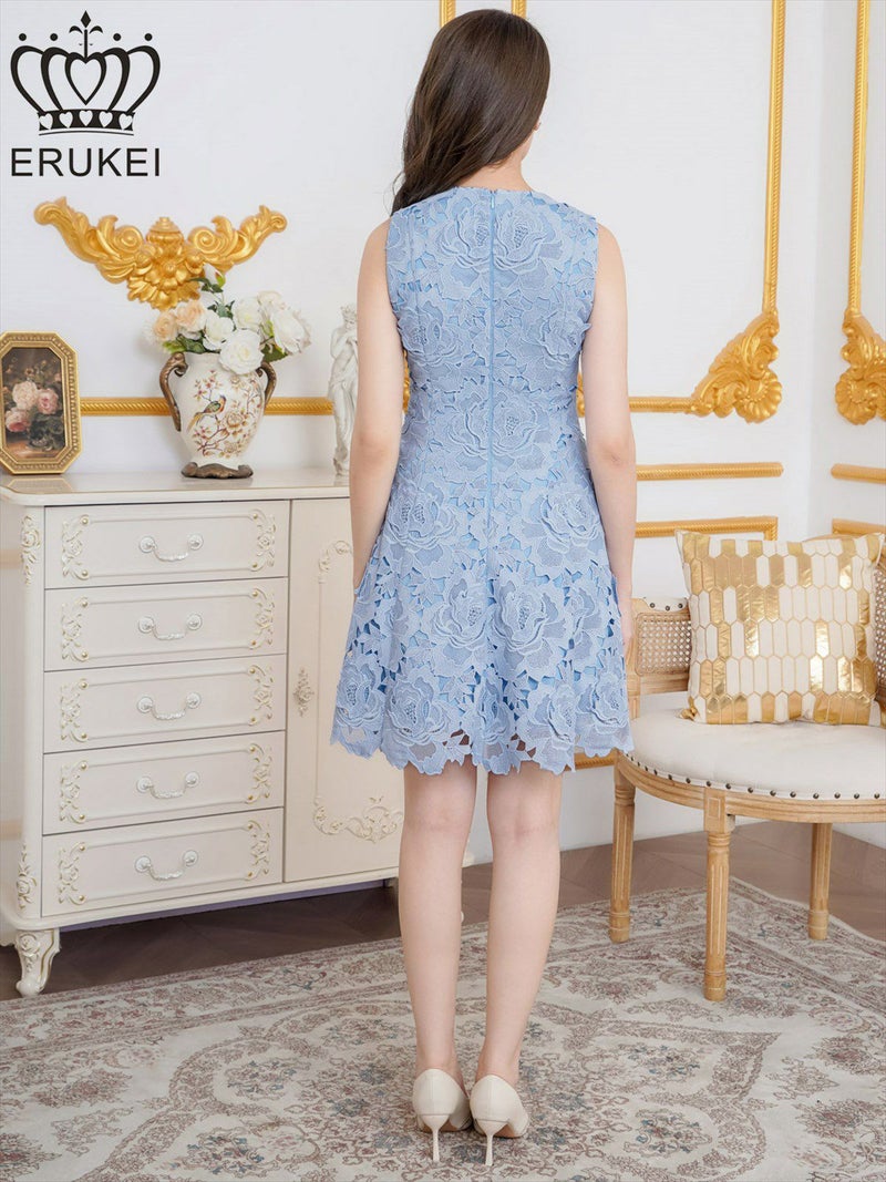 ERUKEI エルケイ 総レース・ケミカルレース・ノースリーブ・Vネック・Aライン・ミニドレス・ワンピース ek-e25188