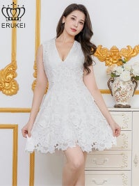 ERUKEI エルケイ 総レース・ケミカルレース・ノースリーブ・Vネック・Aライン・ミニドレス・ワンピース ek-e25188