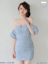 ROBE de FLEURS ローブドフルール 【XSサイズあり】 立体フリンジレースパフスリーブオフショルミニキャバドレス fm3488