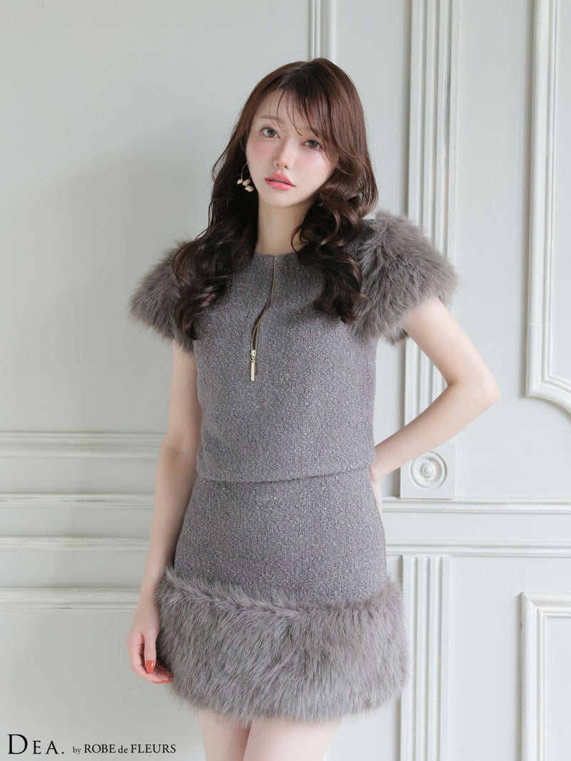 DEA. ディア バイ ローブドフルール 【XSサイズあり】 ブークレニットツイードセットアップタイトミニキャバドレス de4601