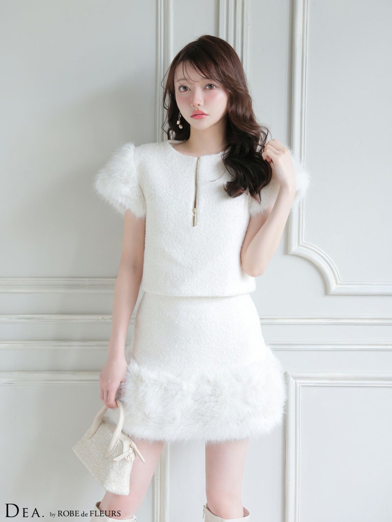 DEA. ディア バイ ローブドフルール 【XSサイズあり】 ブークレニットツイードセットアップタイトミニキャバドレス de4601