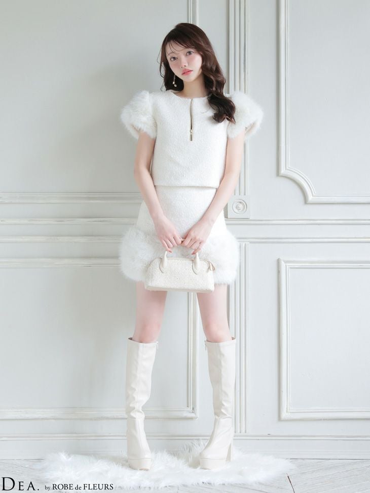 DEA. ディア バイ ローブドフルール 【XSサイズあり】 ブークレニットツイードセットアップタイトミニキャバドレス de4601