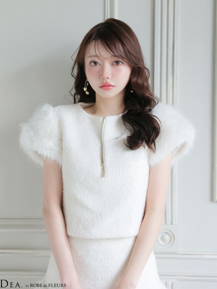 DEA. ディア バイ ローブドフルール 【XSサイズあり】 ブークレニットツイードセットアップタイトミニキャバドレス de4601