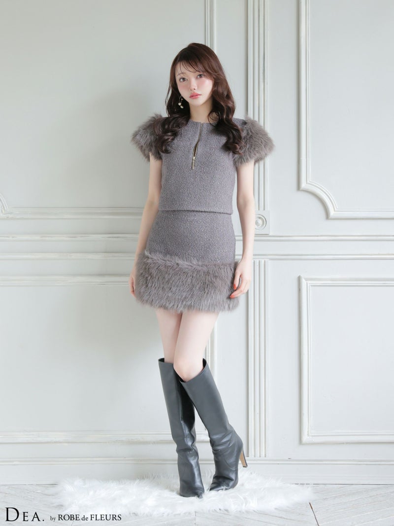 DEA. ディア バイ ローブドフルール 【XSサイズあり】 ブークレニットツイードセットアップタイトミニキャバドレス de4601