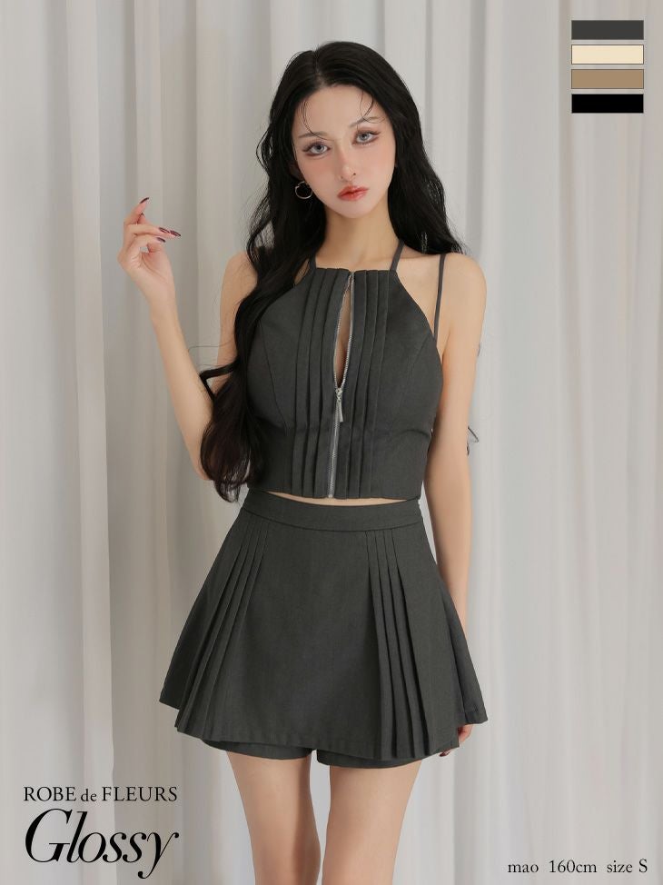 Glossy ローブドフルールグロッシー 【XSサイズあり】ホルターネックカットアウトセットアップフレアミニキャバドレス gl4602