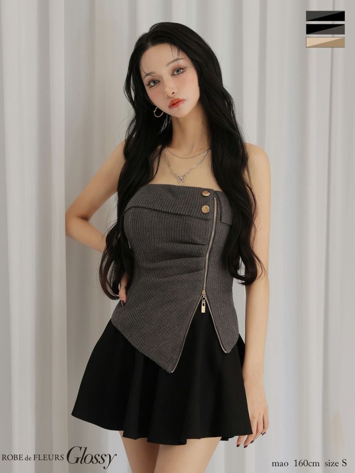 Glossy ローブドフルールグロッシー 【XSサイズあり】ベアトップアシンメトリーセットアップフレアミニキャバドレス gl4607